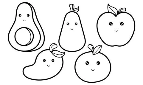 Collection of hand drawn fruit characters Stock Illustration