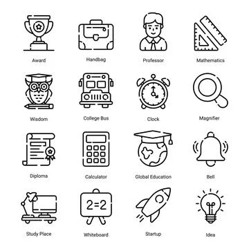 A collection of hand drawn icons representing web development, SEO, and digital 库存插图