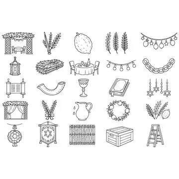 Collection of Hand Drawn Icons Representing Traditional Jewish Holiday Symbol Иллюстрация