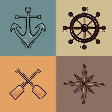 Collection of hand drawn illustrations about ships or boats Stock Illustration