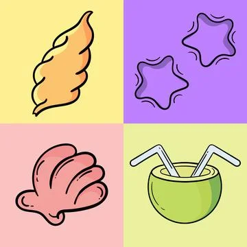 A collection of hand drawn illustrations about the beach or the sea 3 Stock Illustration