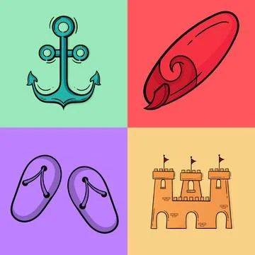 A collection of hand drawn illustrations about the beach or the sea 2 Stock Illustration