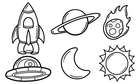 Collection of hand drawn illustrations with a space theme Illustrazione stock