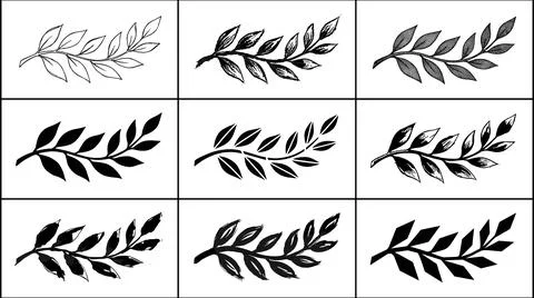 Collection of Hand-Drawn Laurel Branches and Leaves for Design Elements. Ilustração Stock