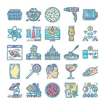 Collection of hand drawn line art icons Ilustración de archivo