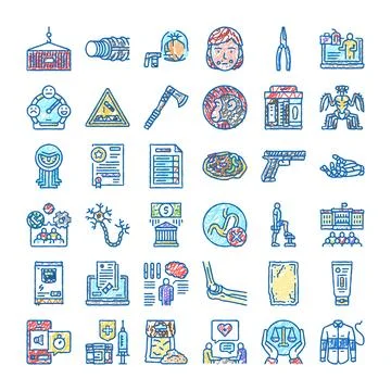 Collection of hand drawn line art icons Ilustración de archivo