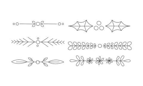 Collection of hand drawn line borders, retro decorative design elements, text Stock Illustration
