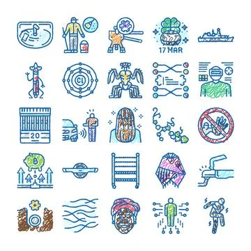 Collection of hand drawn line doodle icons Stock Illustration