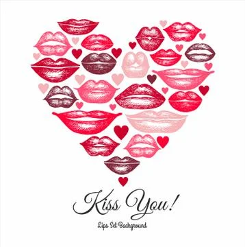 Collection of hand drawn lips design elements. Stock Illustration