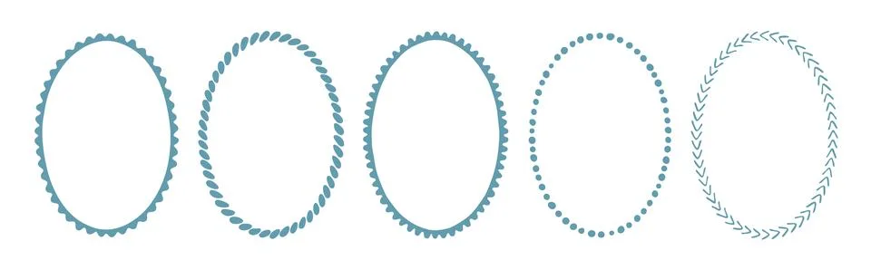 Collection of hand drawn oval frames with different decorative styles - dotted Stock Illustration