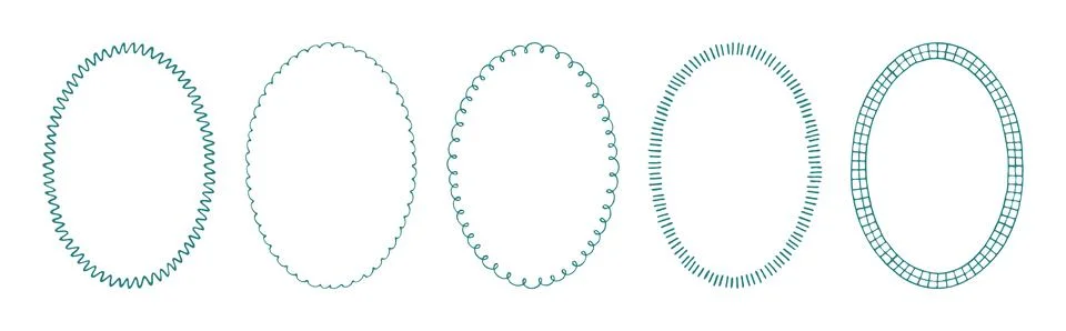 Collection of hand drawn oval frames with different decorative styles - dotted Stock Illustration