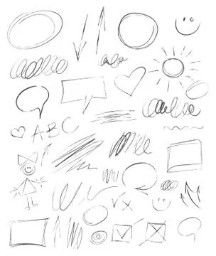 Collection hand-drawn pencil elements Stock Illustration