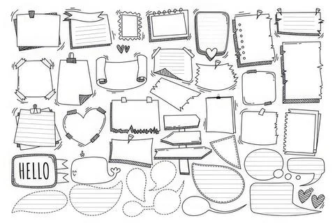 Collection of hand-drawn picture frames and speech bubbles Stock Illustration