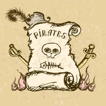 Collection of hand-drawn pirates design elements. Stock Illustration
