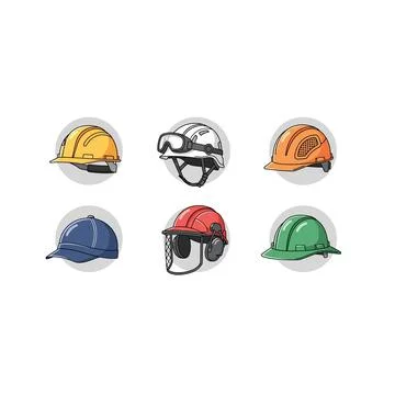 Collection of hand-drawn safety helmets and hard hats icons Stock Illustration