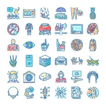 Collection of hand drawn scratch icons for various concepts 스톡 일러스트