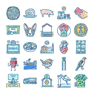 Collection of hand drawn scratch style icons Stock Illustration