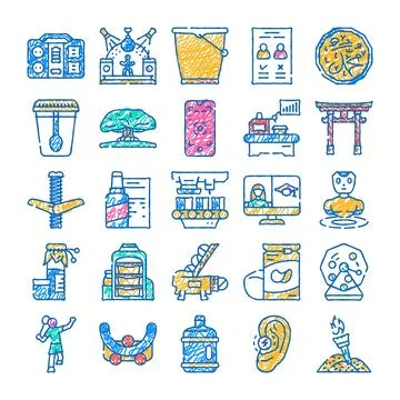 Collection of hand drawn scribble doodle icons 스톡 일러스트