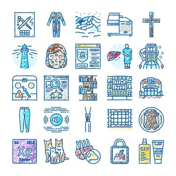 Collection of hand drawn scribble doodle icons Stock Illustration
