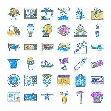 Collection of hand drawn scribble icons set 스톡 일러스트