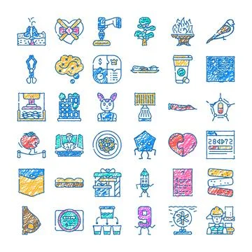Collection of hand drawn scribble style icons Stock Illustration
