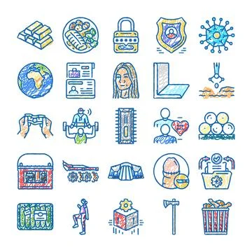 Collection of hand drawn scribble style icons Stock Illustration