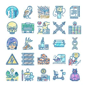 Collection of hand drawn scribble style icons Stock Illustration