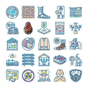 Collection of hand drawn scribble style icons Stock Illustration