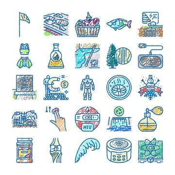 Collection of hand drawn scribble style icons 스톡 일러스트