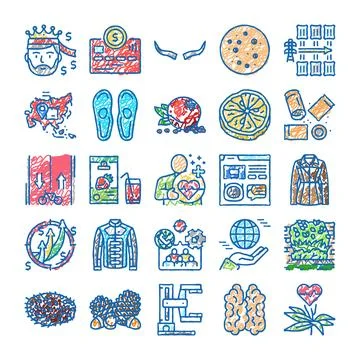 Collection of hand drawn scribble style icons Illustrazione stock
