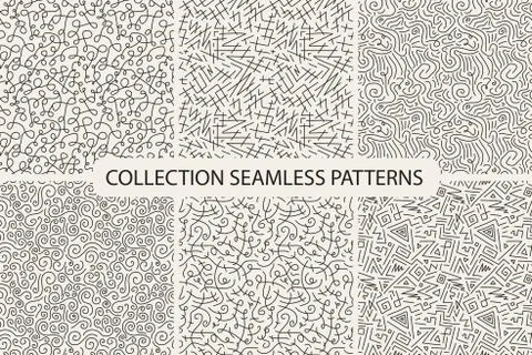 Collection of hand drawn seamless patterns. 库存插图