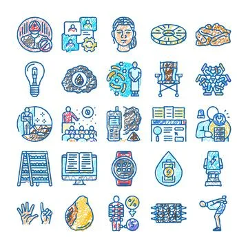 Collection of hand drawn technology and education icons Ilustración de archivo