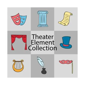 Collection of hand drawn theater elements Stock Illustration