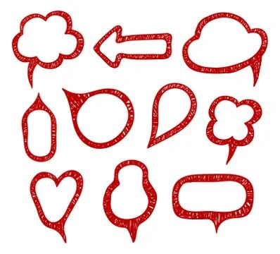 Collection of hand drawn think and talk speech bubbles. Isolated vector. Stock Illustration