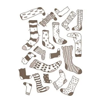 Collection of hand drawn vector EPS 10 cozy socks. Stock Illustration