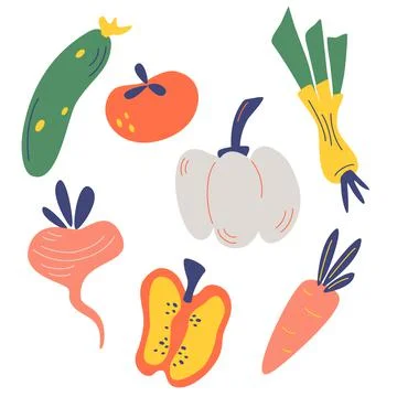 Collection of hand drawn vegetable. Bundle of fresh delicious vegan diet vege Stock Illustration
