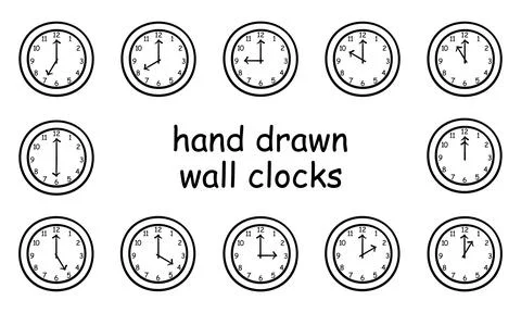 A collection of hand drawn wall clocks Stock Illustration