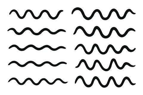 Collection of hand drawn wavy lines and scribbles on white background Stock Illustration