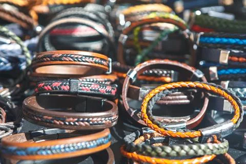 Collection of handcrafted  bracelets Foto stock