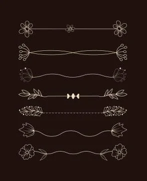 Collection of handdrawn borders made with brush and ink. Unique swirls and Stock Illustration