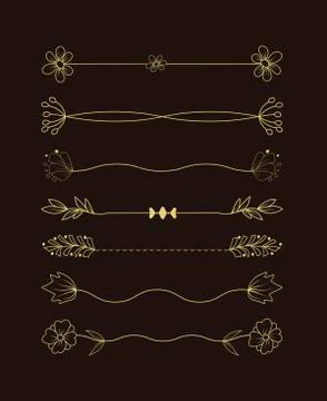 Collection of handdrawn borders made with brush and ink. Unique swirls and Stock Illustration