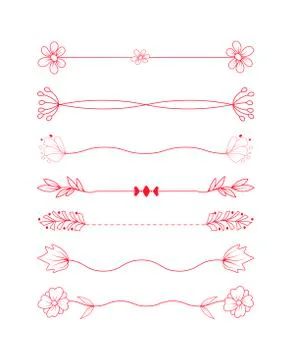 Collection of handdrawn borders made with brush and ink. Unique swirls and Stock Illustration