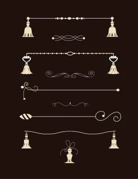Collection of handdrawn borders made with brush and ink. Unique swirls and Stock Illustration
