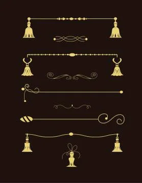 Collection of handdrawn borders made with brush and ink. Unique swirls and Stock Illustration