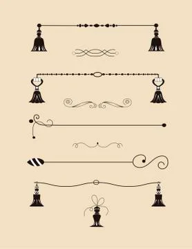 Collection of handdrawn borders made with brush and ink. Unique swirls and Stock Illustration