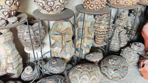 Collection of handmade abstract glazed ceramic pottery and vases. Stock Footage 339191859
