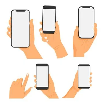 Collection of hands holding smartphones Illustrazione stock
