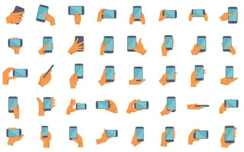 Collection of hands holding using showing mobile phones smartphones in different Stock Illustration