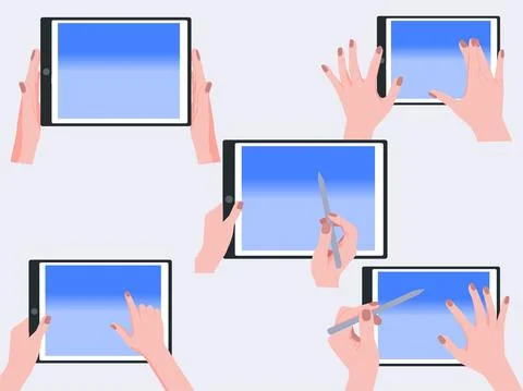 Collection of Hands Touching empty Screen of Tablet Stock Illustration