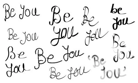 Collection of handwritten Be You text phrases in various casual calligraphic Stock-Illustration
